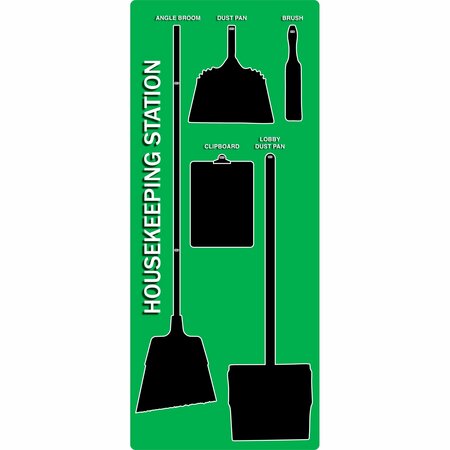 5S SUPPLIES 5S Housekeeping Shadow Board Broom Station Version 12 - Green Board / Black Shadows No Broom HSB-V12-GREEN-BO